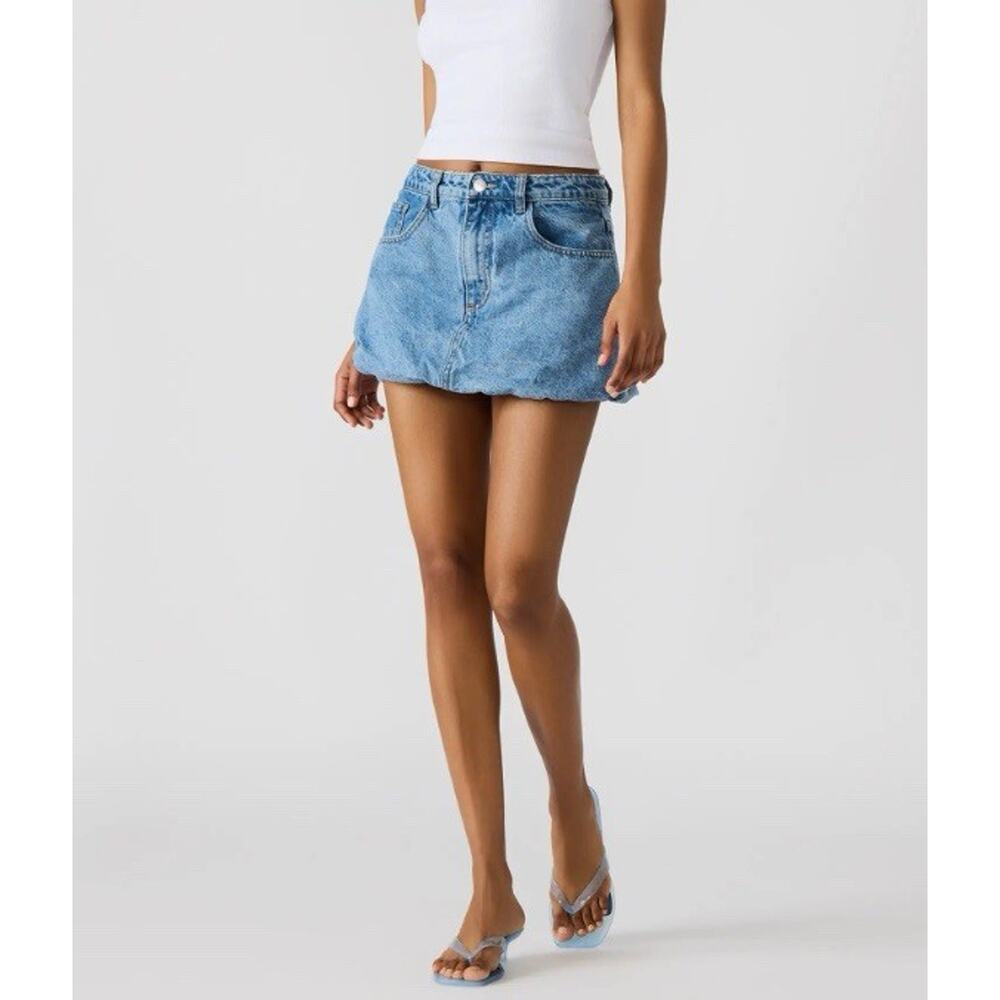 Denim Bubble Mini A-Line Skirt Low Rise Y2K Size 27 Puff Going Our Casual